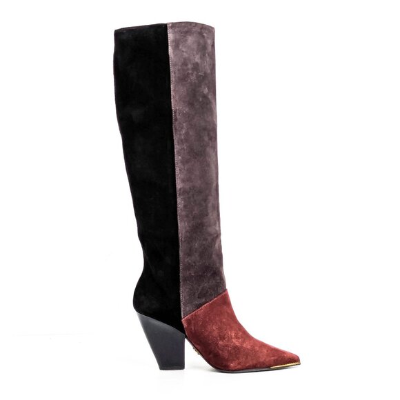 Tory Burch Lilah Patchworks Black Grey Leather Pointy Toe Western Boots 7.5 - Picture 4 of 9